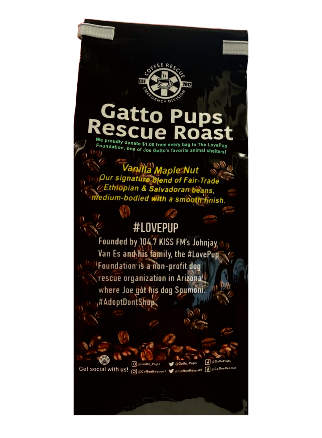 “Gatto Pups Rescue Roast” Vanilla Maple Nut Bagged Coffee